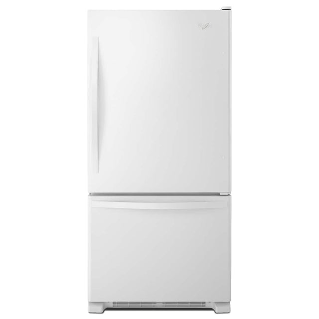 Front. Whirlpool - 33 in. Wide 22 cu. ft. Bottom-Freezer Refrigerator with SpillGuard Glass Shelves - White-on-White.