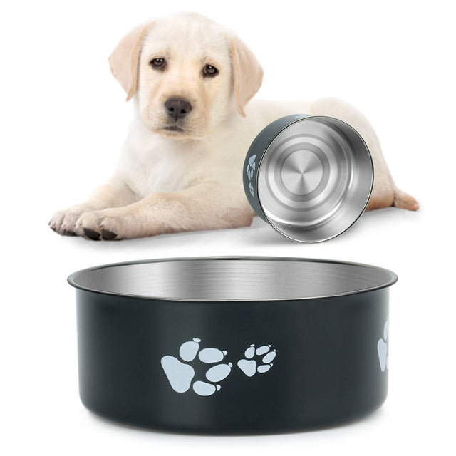 Front. Supet - Cartoon Footprint Stainless Steel Dog Bowl - Black.