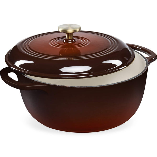 Best Choice Products - 7.5 Quart Enamel Cast-Iron Dutch Oven, Heavy-Duty Cookware w/ Dual Handles, Lid - Chocolate Ganache
