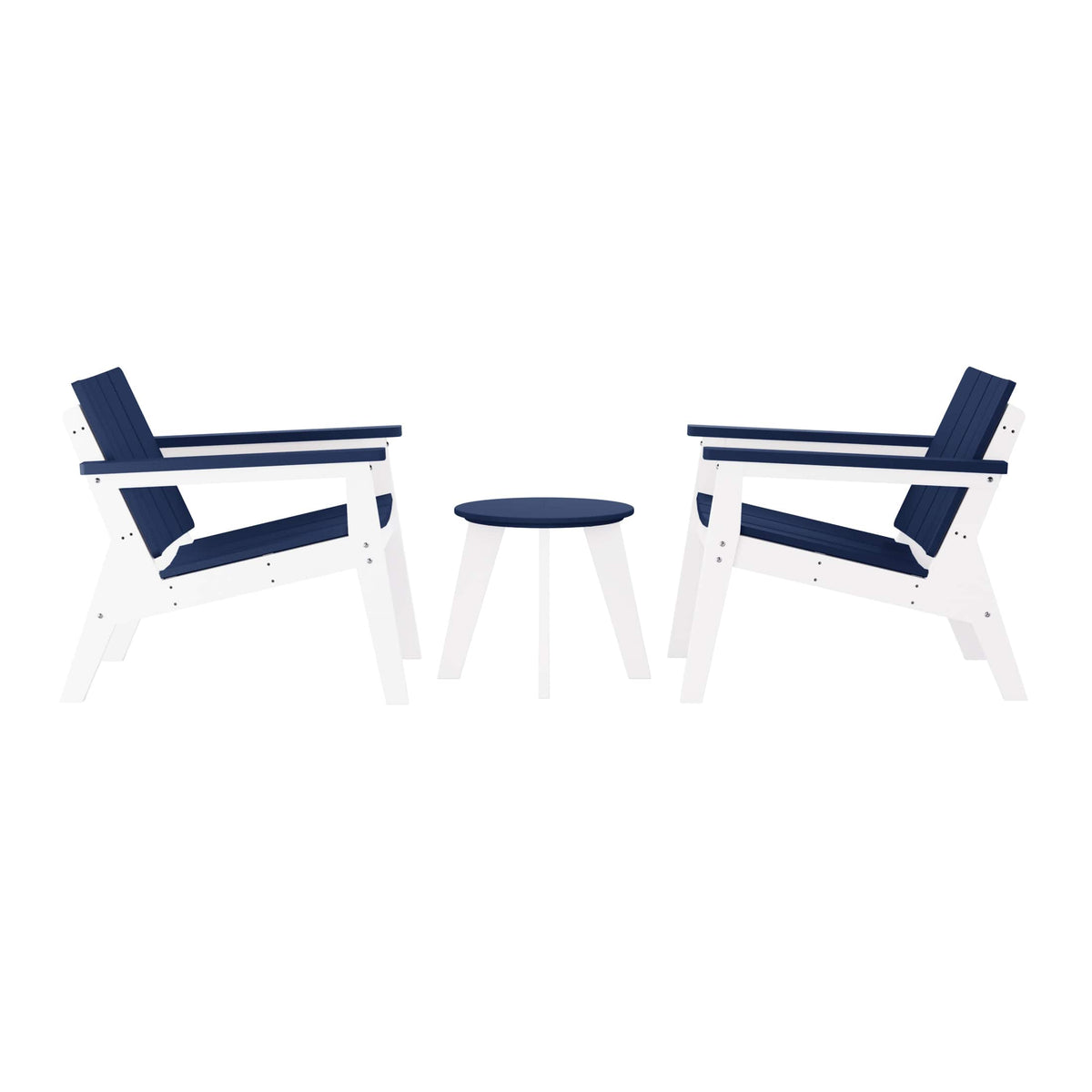 WestinTrends - Pacifica 3-Piece Outdoor HDPE Conversation Set with Deep Seating Chairs and Round Side Table - White/Navy Blue