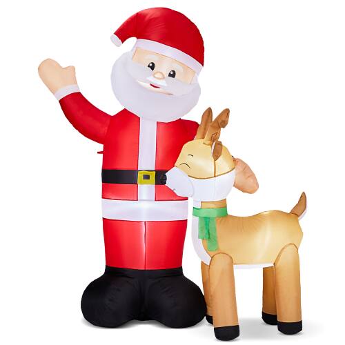 Front. Winado - 6.3FT Christmas Santa Claus and Reindeer with Built-in Lights Inflatable for Outdoor Air Blown Holiday Party Decoration - Multicolor.