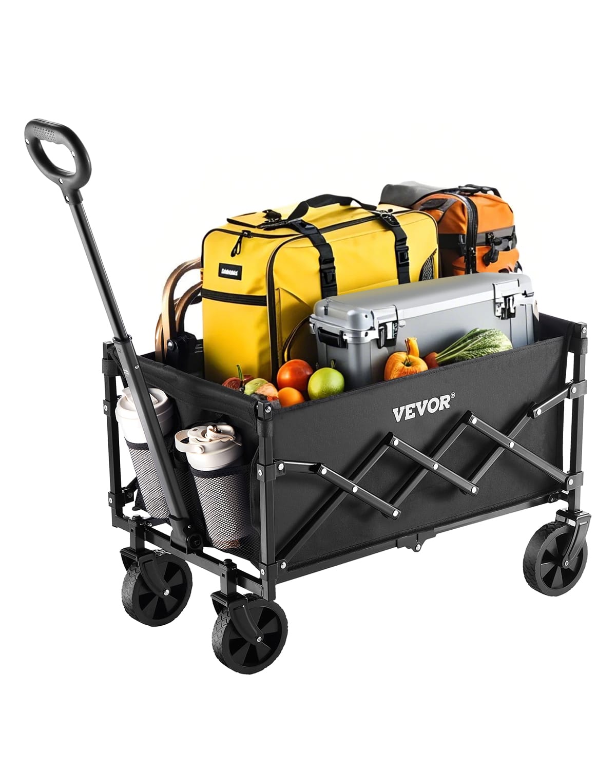 VEVOR - Collapsible Wagon Carts, 120L & 225LBS Folding Wagons with All-Terrain Wheels, Heavy Duty Outdoor Utility Cart - Black