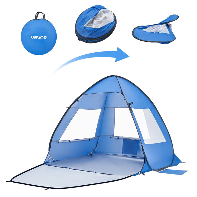 Front. VEVOR - Beach Tent Sun Shelter for 2 Person, UPF 50+ Protection, Portable Sun Shade Canopy with Carrying Bag & Sand Pockets - Blue + Grey.