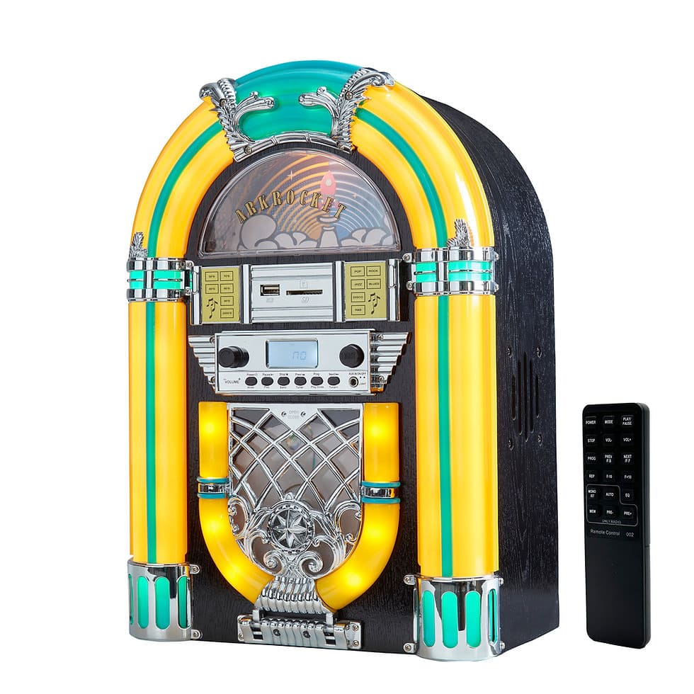 Arkrocket - Athena Mini Jukebox / Tabletop CD Player / Bluetooth Speaker (Yellow/Black) - Black Yellow