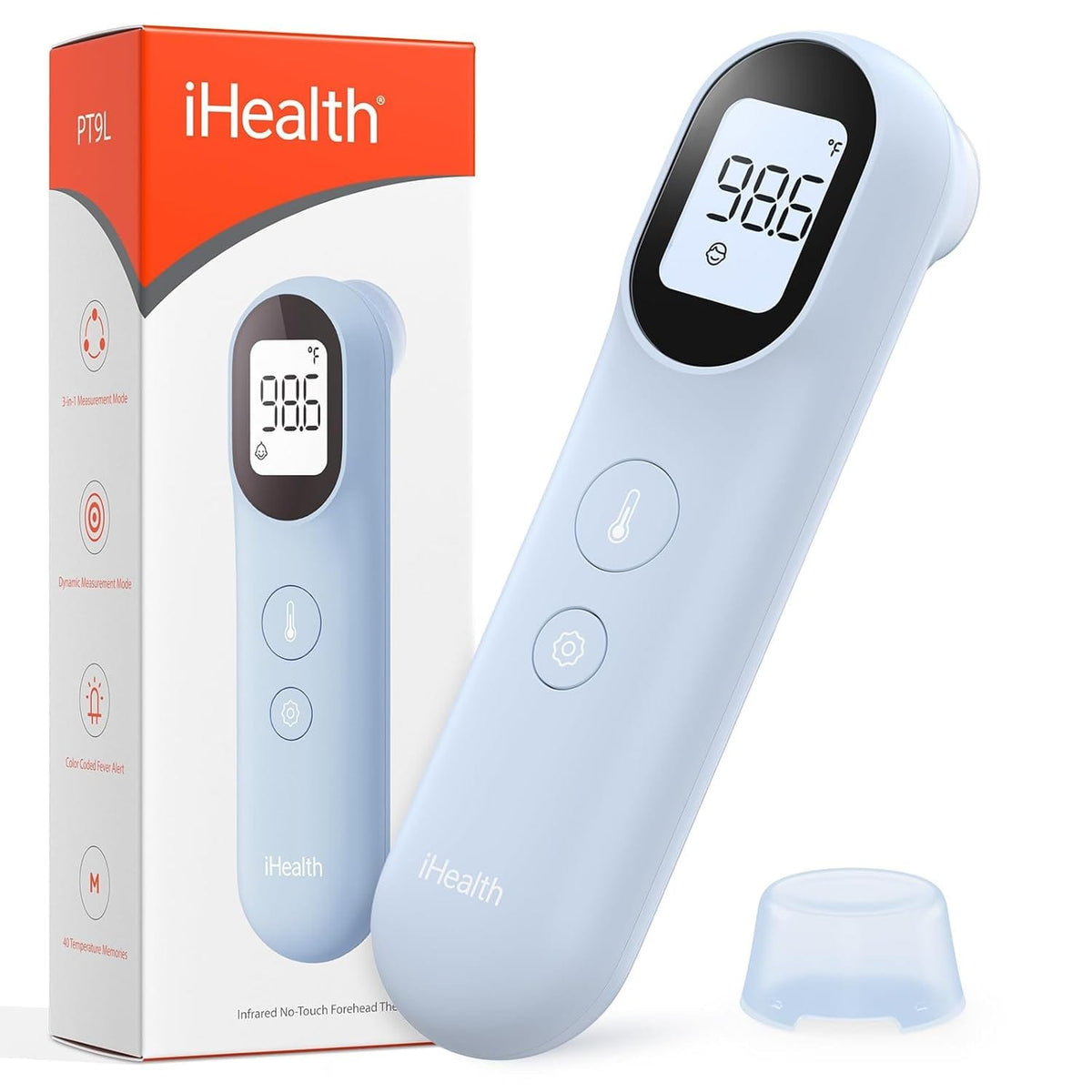 iHealth - Infrared Non-Contact Baby & Kids Thermometer, Forehead & Object Detection, 3-Color Indication, Fever Alarm & Silent Mode - Blue