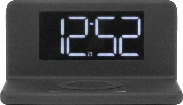 Front. Aluratek - Alarm Clock with Nightlight and Qi Wireless Charging - Black.