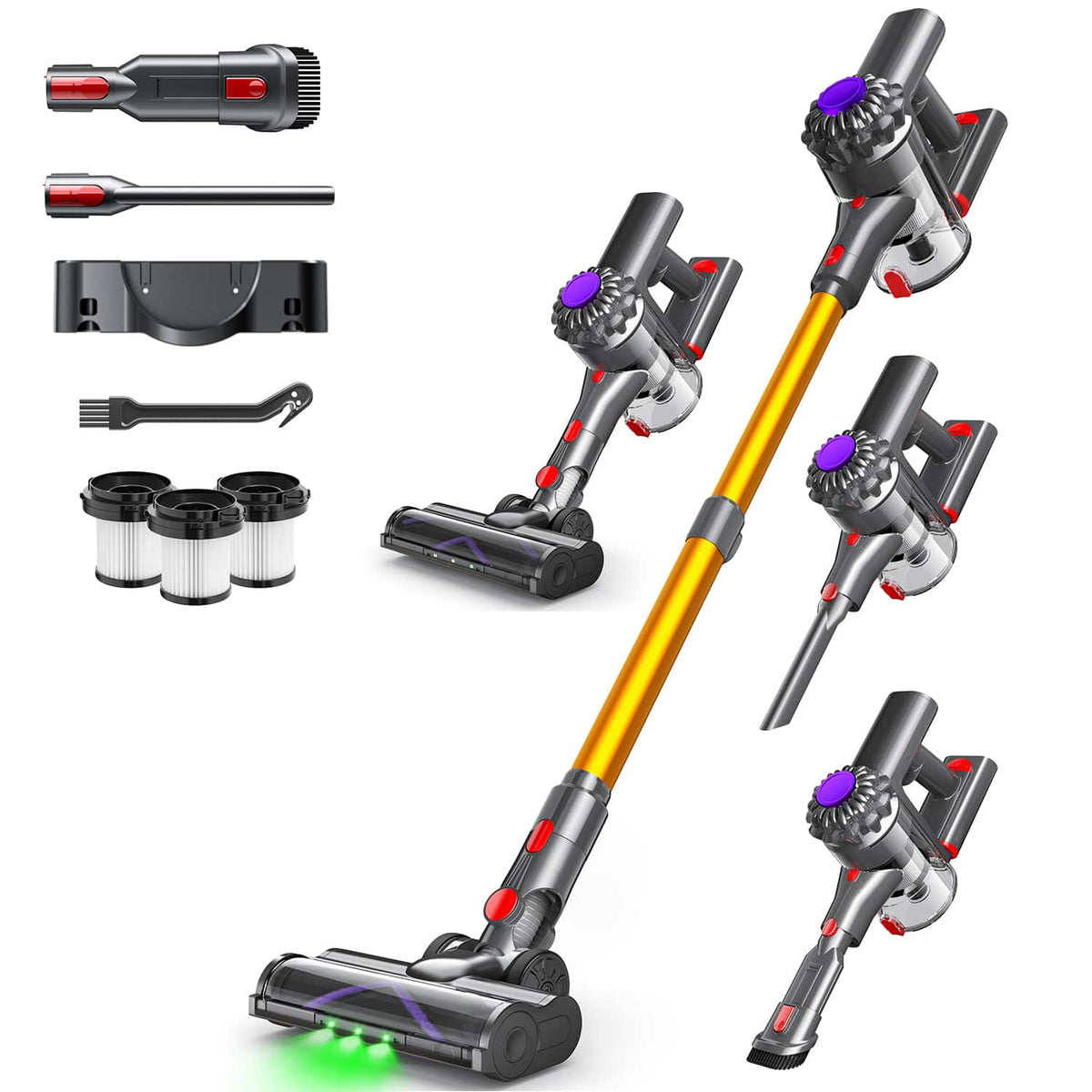 COQOOL - Cordless Stick Vacuum Cleaner 450W/48Kpa, 45 Mins Max Runtime, for Pet Hair Car Carpet Hardwood Floor - Gold