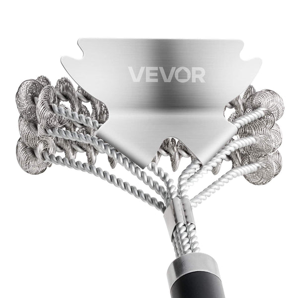 VEVOR - Grill Brush and Scraper, BBQ Brush for Outdoor Grills, Stainless Steel Woven Wire, Bristle Free Barbecue Brushes - Black