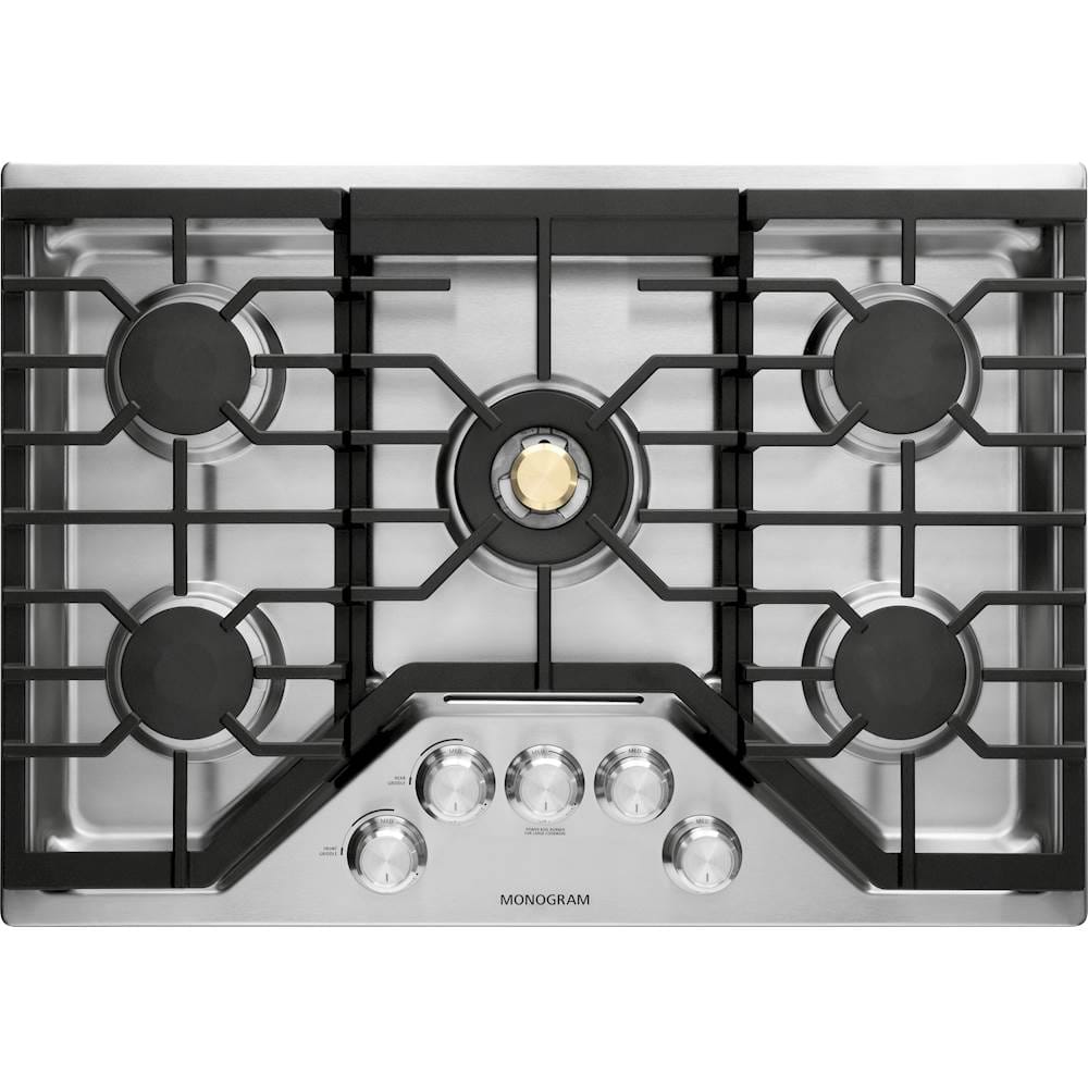 Monogram - 30 in. Wide 5 Burner Built-In Gas Cooktop with Glass Precision Knobs - Stainless Steel