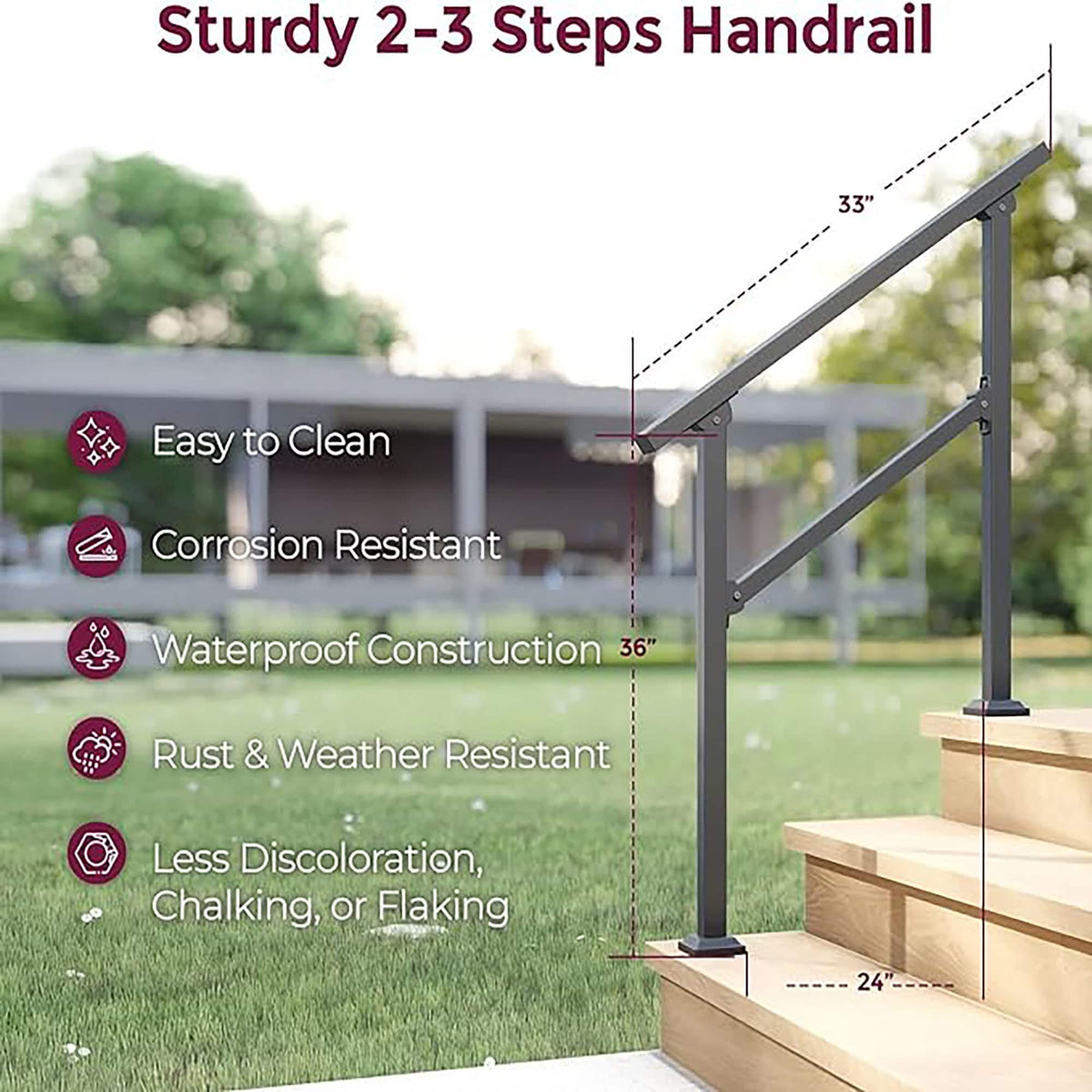 Boyel Living - 2.75 ft. Metal Handrail for 0-3 Steps (1-Pack) - Black