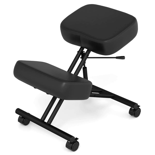 Front. Costway - Costway 1 PCS Height Adjustable Kneeling Chair with Angled Seat to Relieve Pain Universal Wheels - Black.
