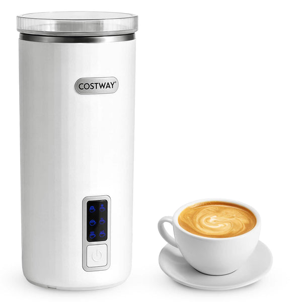 Costway - 6-in-1 Electric Milk Steamer with Stainless Steel Interior, Automatic Foam Maker - White