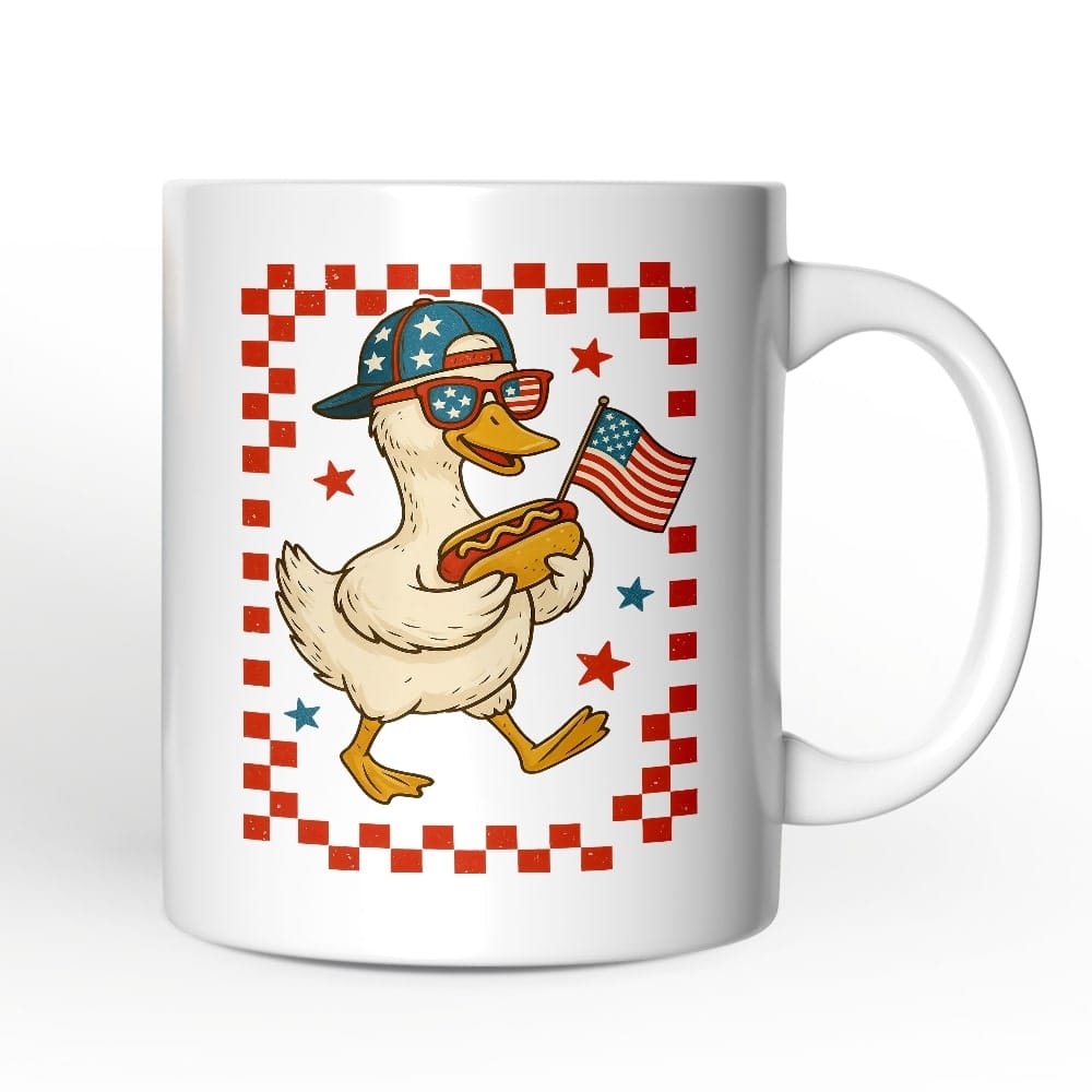 OrnamentallyYou - 4th of July Patriotic Duck Mug, Funny Independence Day Gift - White
