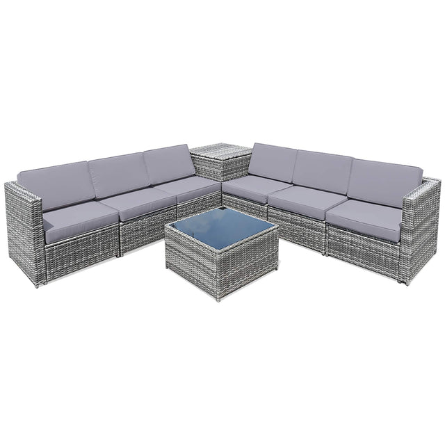 Front. Costway - 8 PCS Wicker Sofa Weaving Rattan Furniture Set Patio Furniture w/ Storage Outdoor - Gray.