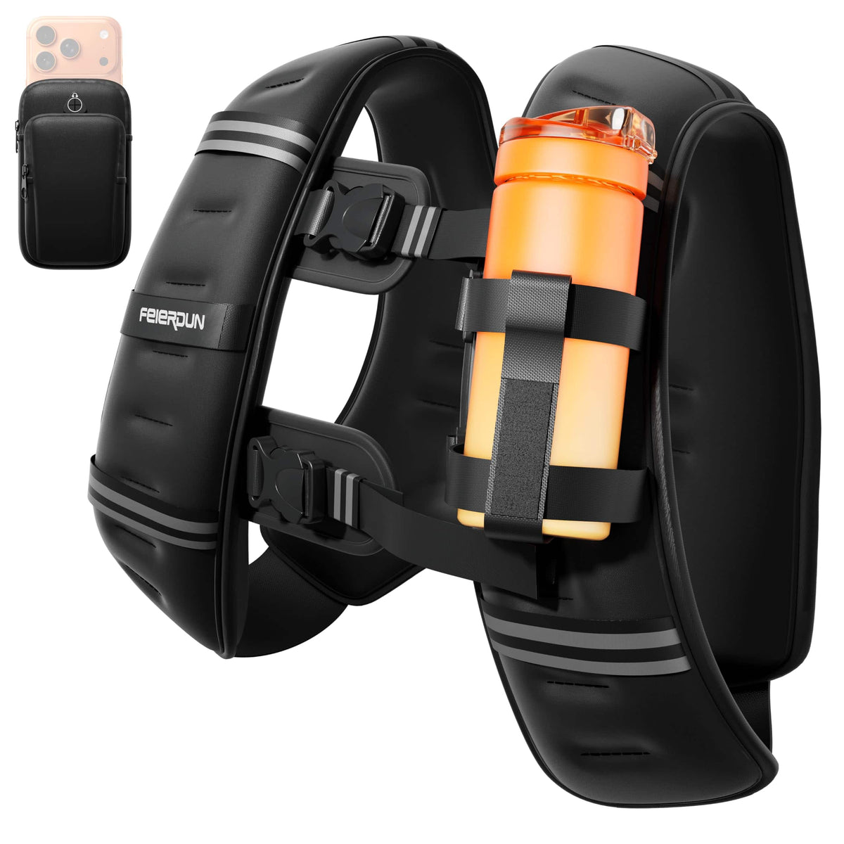 FEIERDUN - 3-IN-1 Weighted Vest Kit with Phone Holder & Water Pocket, 12lbChest-friendly Vest for Running, Walking, Workout - Black-12lb-Gym Experienced