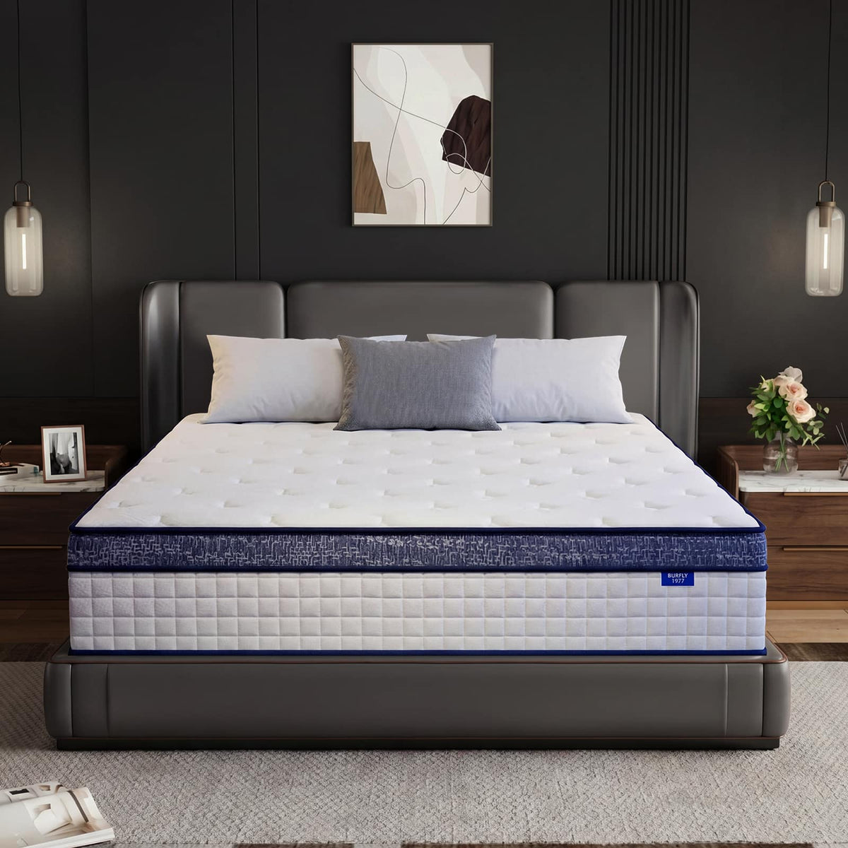 BURFLY1977 - King Mattress,16 Inch Hybrid Mattress in a Box, Memory Foam Individual Pocket Springs, Medium Firm, Pressure Relief - White