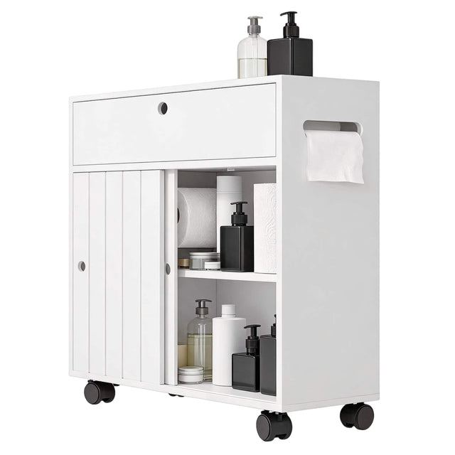 Front. Kleankin - Paper Cabinet, Slim Bathroom Cabinet with 4 Rolling Wheels, Small Bathroom Storage Cabinet with Paper Holes - White.