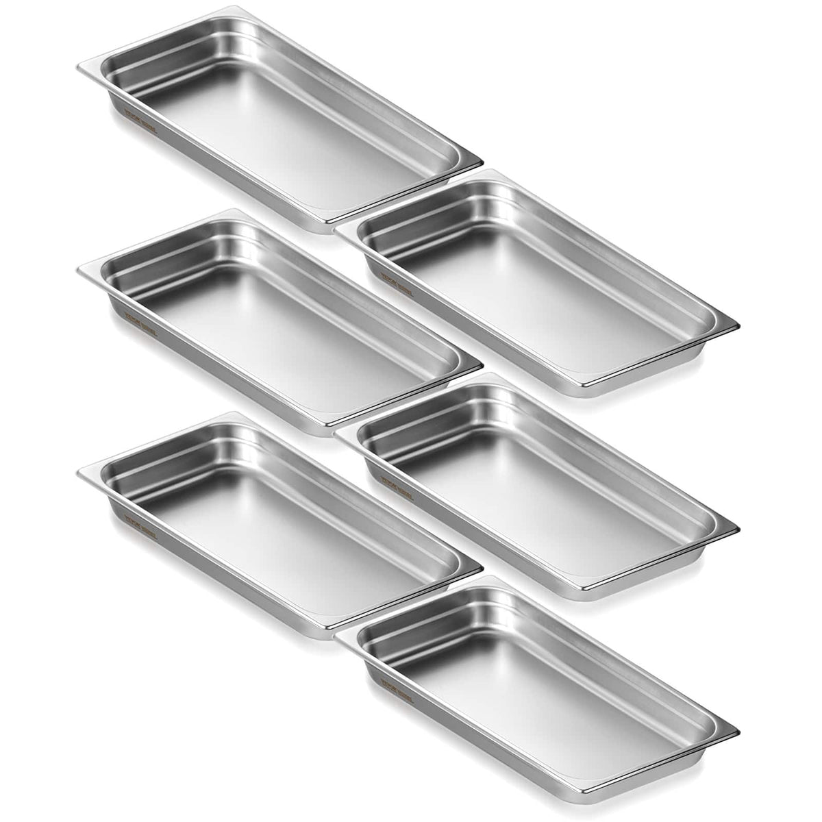 VEVOR - 6 Pack Hotel Pans, Full Size Anti-Jam Steam Pan, 0.8mm Thick Stainless Steel Restaurant Steam Table Pan - Stainless steel color