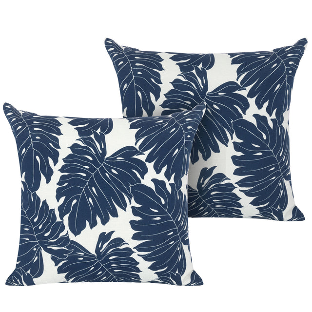 Front. Nuu Garden - Outdoor Patio Water-Resistant Throw Pillows Set of 2 - Palm Leaf Pattern.