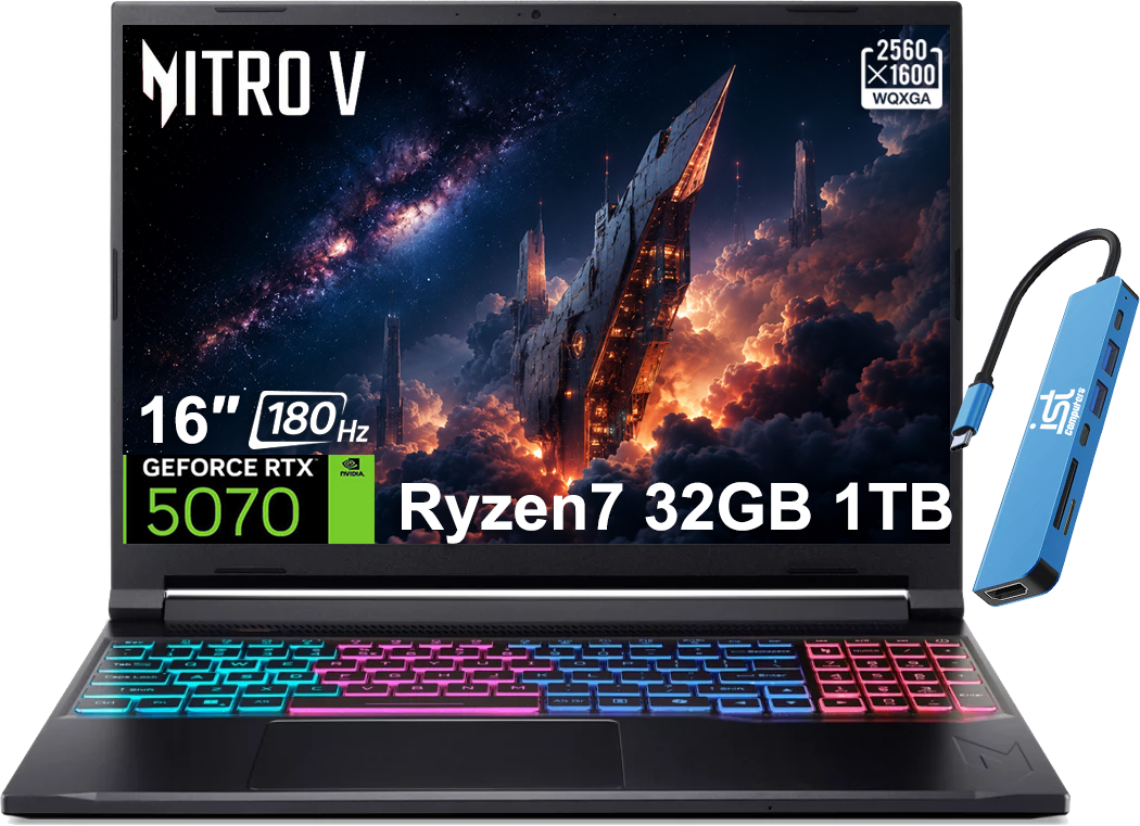 Acer - Upgraded - Nitro V 16S AI 16'' WQXGA 180Hz Gaming Laptop - NVIDIA RTX 5070 8GB - AMD Ryzen 7 260 - 32GB RAM - 1TB SSD - RGB Backlit - Black