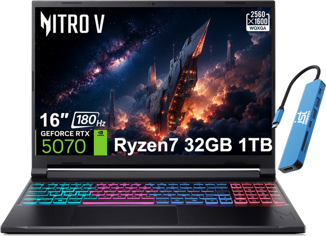 NITRO V  
2560 x 1600 WQXGA  
16" 180 Hz  
GEFORCE RTX 5070  
Ryzen7 32GB 1TB