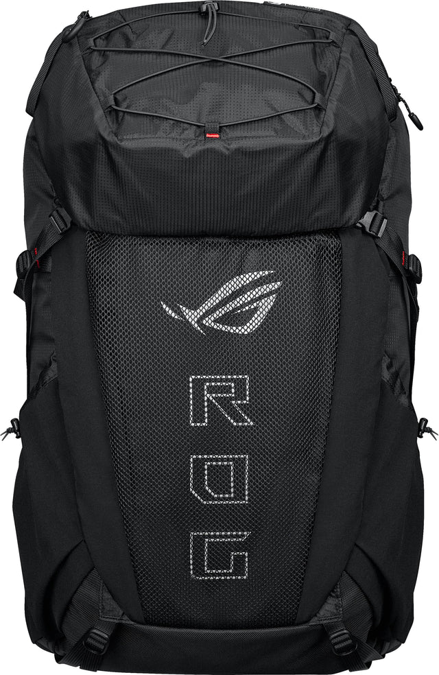 Front. ASUS - ROG Archer ErgoAir 40L Lightweight Modular Gaming Backpack with 18" Laptop Compartment and Waterproof Rain Cover - Black.