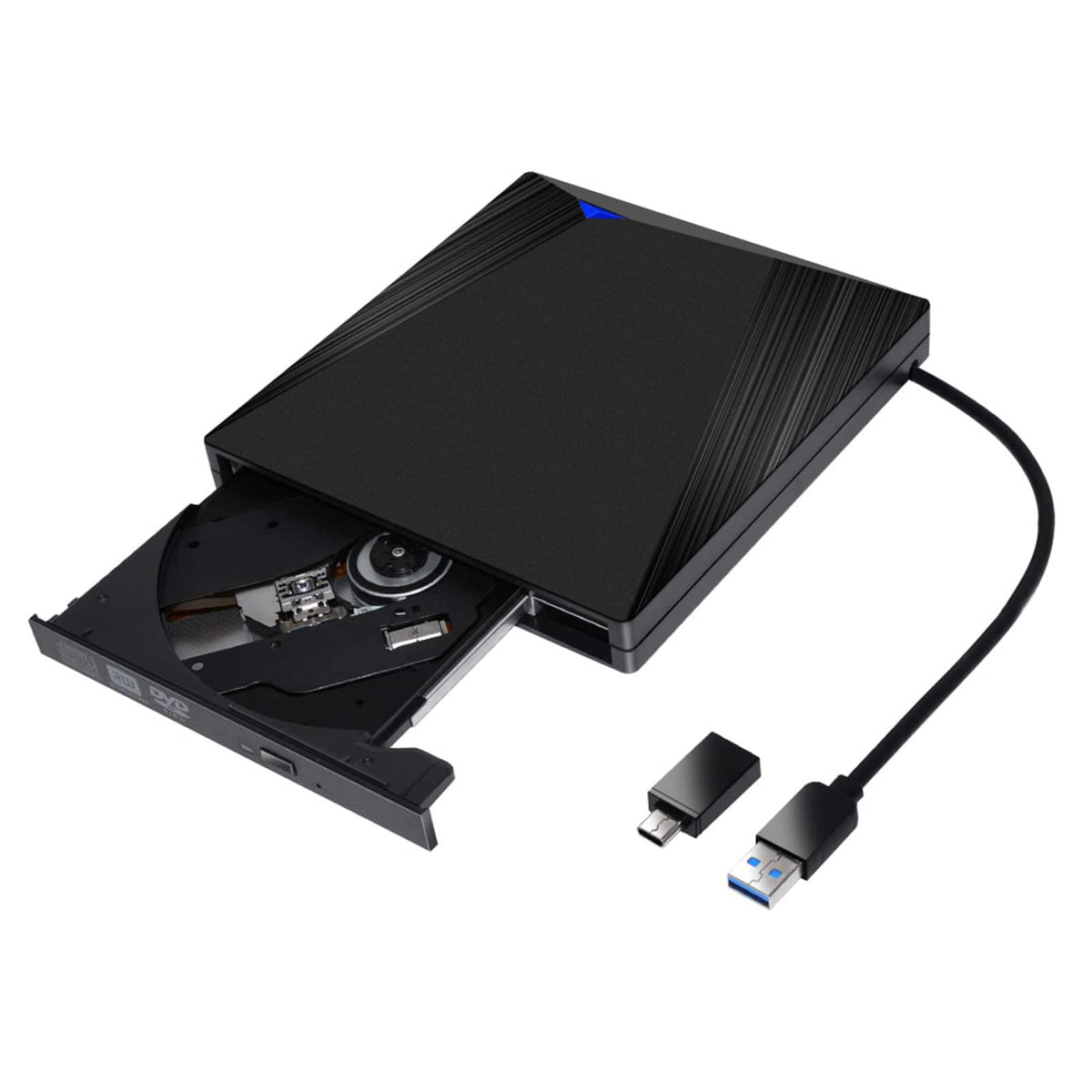 Topteng - Type-C & USB 3.0 External DVD Drive - Slim Portable CD/DVD Burner, Plug & Play for Mac & Windows Laptop/PC - Black