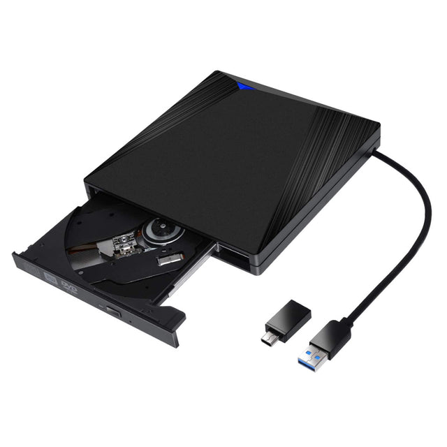Front. Topteng - Type-C & USB 3.0 External DVD Drive - Slim Portable CD/DVD Burner, Plug & Play for Mac & Windows Laptop/PC - Black.