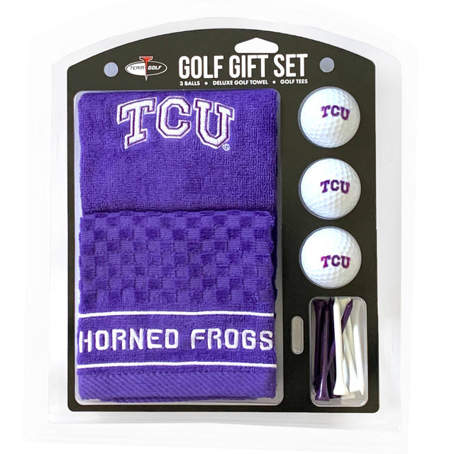 GOLF GIFT SET  
3 BALLS • DELUXE GOLF TOWEL • GOLF TEES  
TCU  
HORNED FROGS
