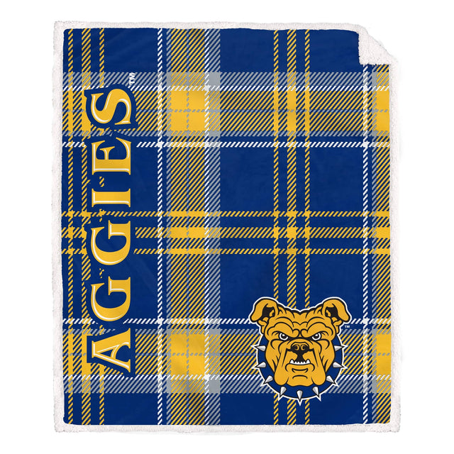 Front. Pegasus - North Carolina A&T Aggies 50" x 60" Playmaker Plaid Ultra Cozy Sherpa Throw - Multicolor.
