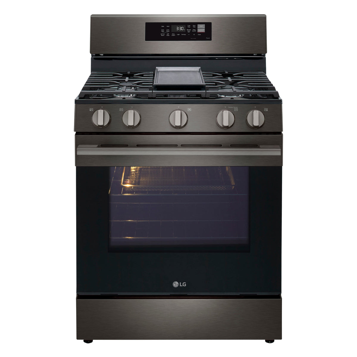 LG - 30-in Wide 6.3 Cu. Ft. Freestanding Gas True Convection Smart Range with 5 Burners, Air Fry and Premium Handle - Black Stainless Steel