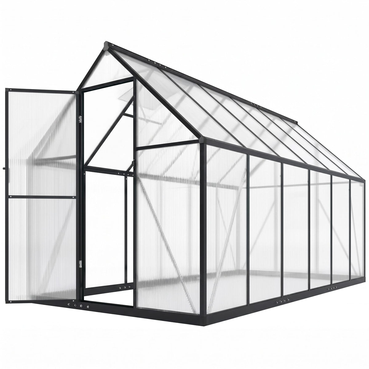 Outsunny - Greenhouse with Swing Door and Two Adjustable Roof Vents, Aluminum Walk-in Greenhouse
