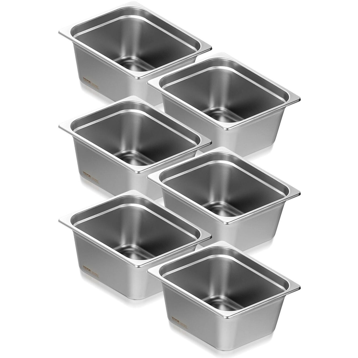 VEVOR - 6 Pack Hotel Pans, 1/2 Size Anti-Jam Steam Pan, 0.8mm Thick Stainless Steel Restaurant Steam Table Pan - Stainless steel color