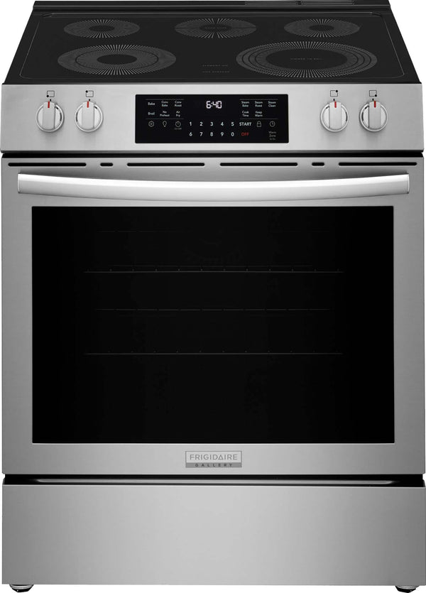 Frigidaire - Gallery 30 in. Wide 5 elements 5.3 Cu. Ft. Slide-In Electric Total Convection Range with Air Fry and Steam Clean - Stainless Steel