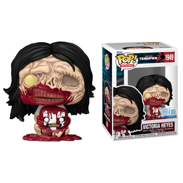 Funko POP! Movies  
TERRIFIER 3  
1949  
VICTORIA HEYES  
VINYL FIGURE / FIGURINE EN VINYLE / FIGURA DE VINIL / FIGURA DE VINIL  
WARNING: CHOKING HAZARD - Small parts. Not for children under 3 years.  
ADVERTENCIA: PEQUEÑOS PIEZAS. NO ES RECOMENDABLE PARA MENORES DE 3 AÑOS.  
ATTENTION: DANGER DE PIÉCES. NE PAS LAISSER À PROXIMITÉ DES ENFANTS DE MOINS DE 3 ANS.