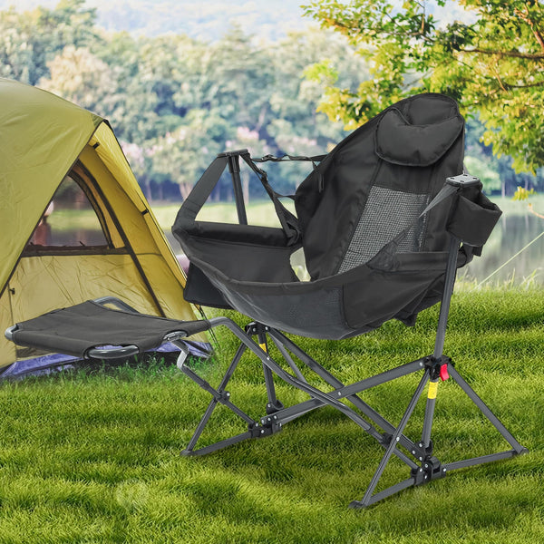 Ainfox - Hammock Camping Chair with Pedal and Mesh Seat For Outside Summer Foldable Portable Rocking Chairs for Adults - Black