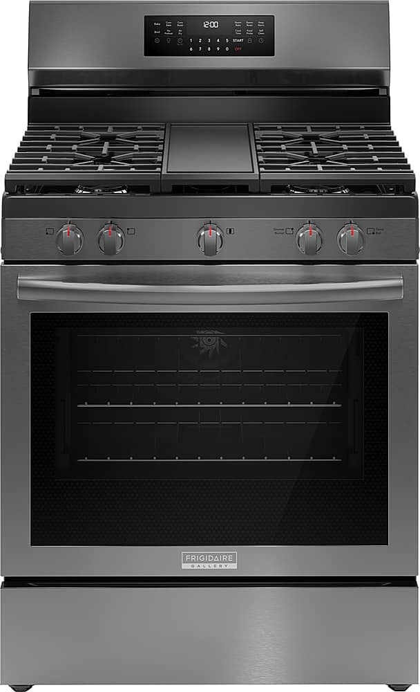 Frigidaire - Gallery 30 in. wide 5 burners 5.1 Cu. Ft. Freestanding Gas Total Convection Range with Self Cleaning - Black Stainless Steel