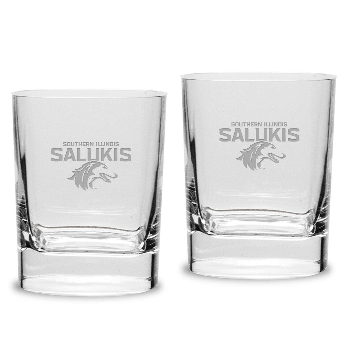 Jardine - Southern Illinois Salukis 2-Piece 11.75oz. Square Double Old Fashioned Glass Set - Multicolor