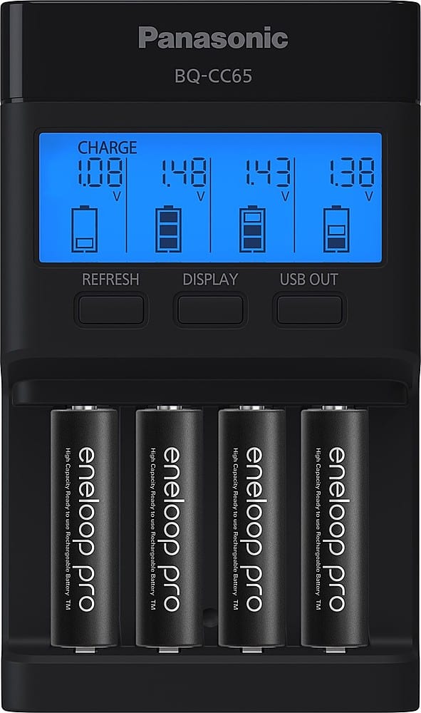 Panasonic - Eneloop Rechargeable AA Batteries 4-Pack with 4-Position Quick Charger