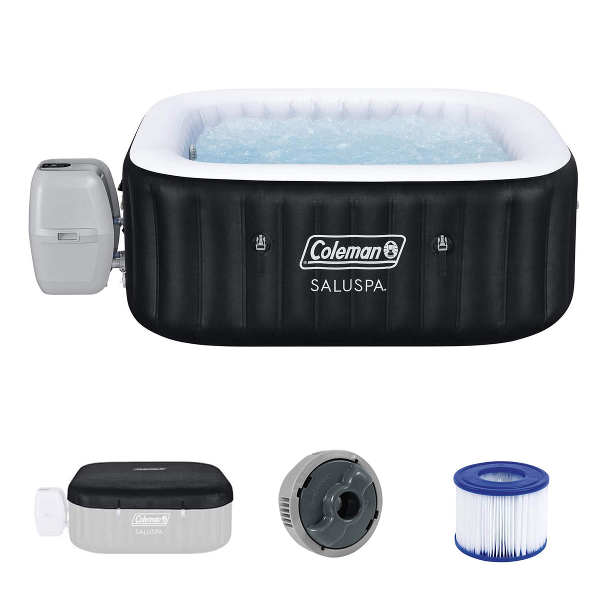 Coleman - Hawaii 4-6 Person AirJet Inflatable Hot Tub w/EnergySense Cover, 71"x28" - Black
