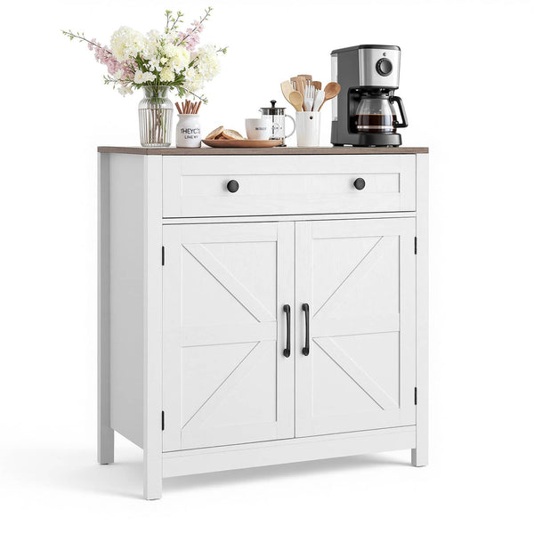 VEVOR - Coffee Bar Cabinet, Farmhouse Coffee Bar Table with Drawer, Buffet Stand Cabinet with 2 Barn Door, Sideboard Buffet - White + Brown