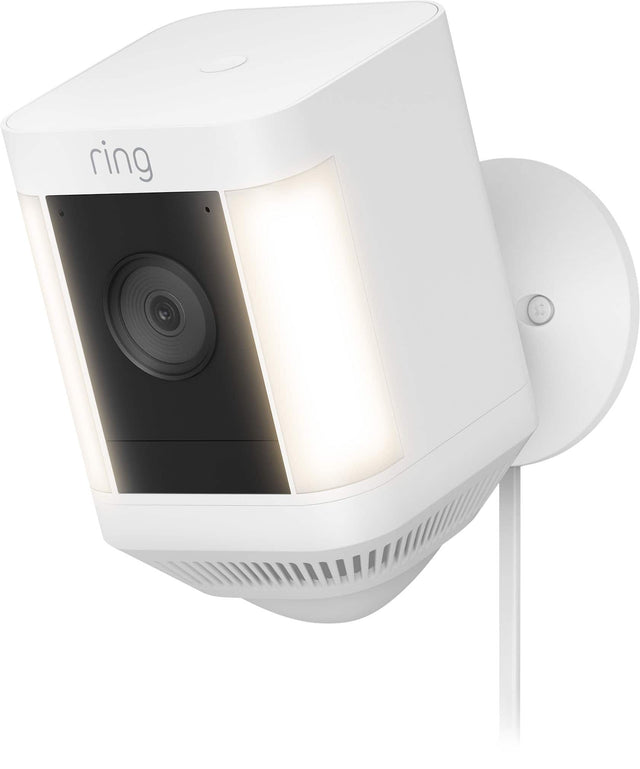 Front. Ring - Spotlight Cam Plus Outdoor/Indoor 1080p Plug-In Surveillance Camera - White.