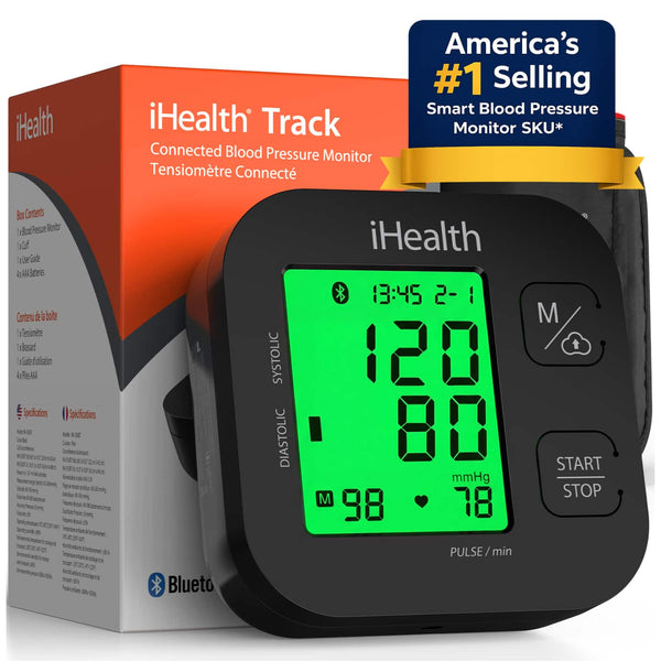 iHealth - Track Plus Bluetooth Upper Arm Blood Pressure Monitor with Wide-Range Cuff, Large Backlit Display, App Tracking - Black