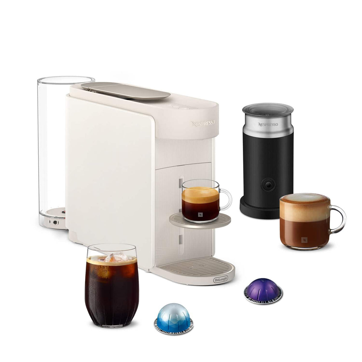 Nespresso Vertuo Up Premium Coffee and Espresso Maker by De'Longhi with Aeroccino Milk Frother - White