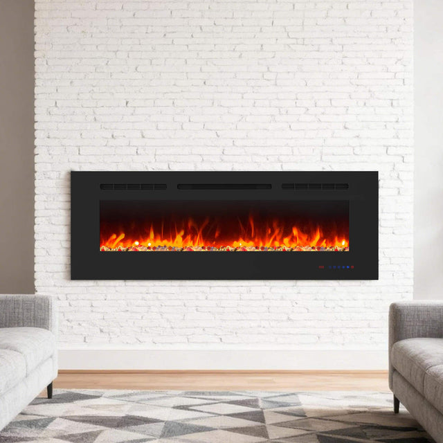 Front. Ihomeadore - 50" Electric Wall-Mounted Recessed Fireplace Insert with Remote, Adjustable Flame Color and Speed - Black.