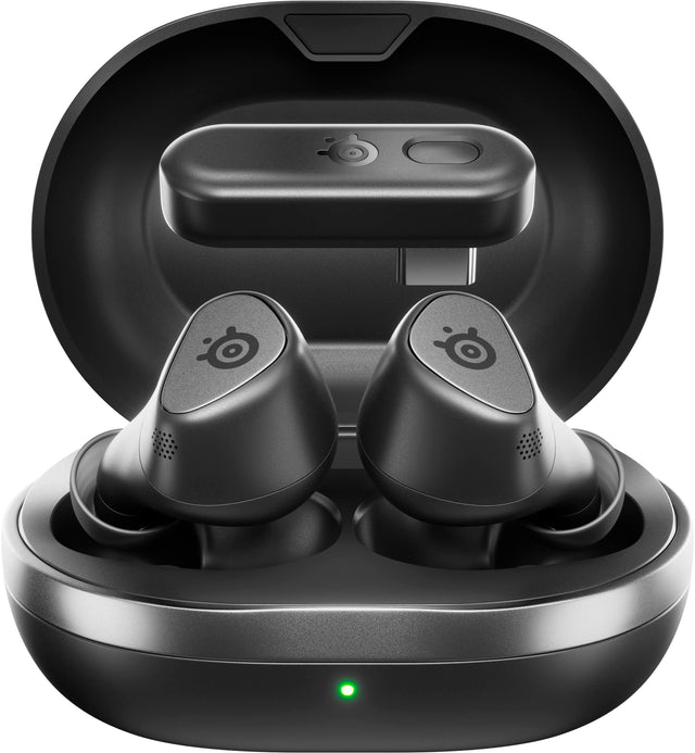 Front. SteelSeries - Arctis GameBuds True Wireless In-Ear Gaming Earbuds with 2.4GHz/Bluetooth for PS5/PS4, PC, Switch and Switch 2 - Black.