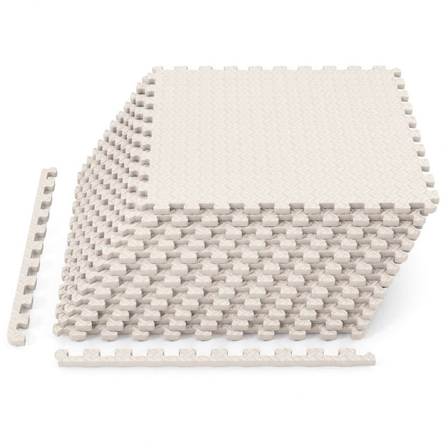 Front. Costway - Costway 12 Tiles 25" x 25" Puzzle Exercise Mat with Borders for Home Gym Playroom 51.5 sq.ft - Beige.