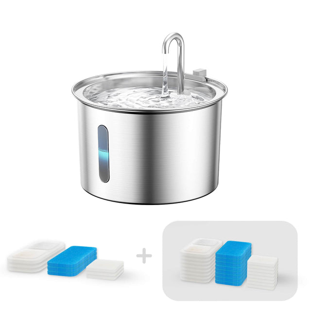 Front. Oneisall - 2L/67oz Automatic Cat Water Fountain BPA Free Stainless Steel Pet Fountain with 11 Filter - Stainless Steel.