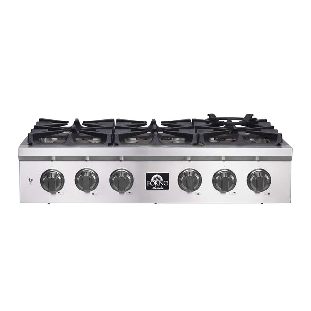 Front. Forno Appliances - 36 in. Wide 6 Burner FORNO ALTA QUALITA PRO-STYLE GAS RANGETOP - Silver.