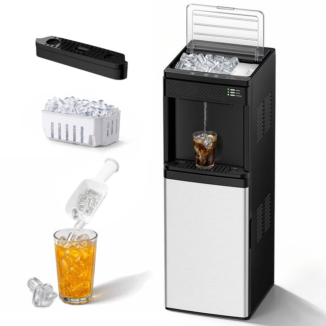 Front. SIMZLIFE - Bottom loading water dispenser with ice maker, 33 pounds/24-hour ice making capacity, child safety lock, 3-temperature - black&silver.